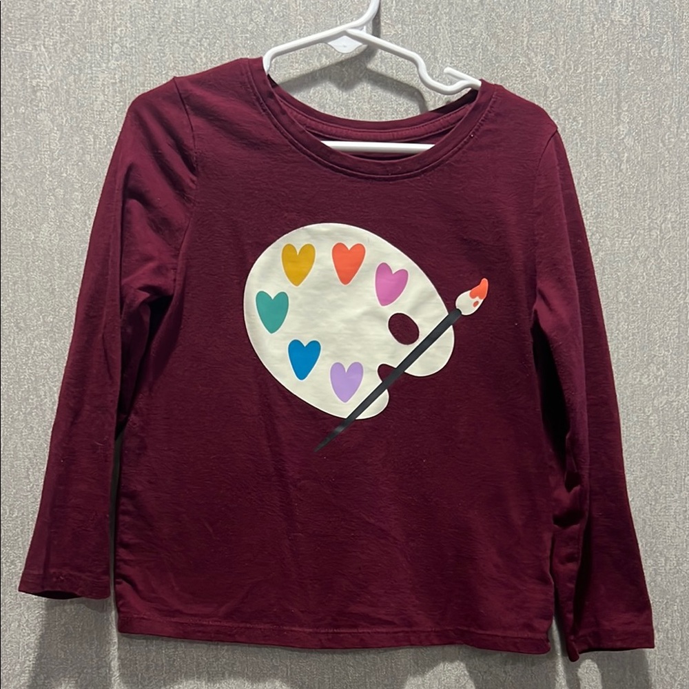 Red Long Sleeve Tee with Colorful Artist Palette Design